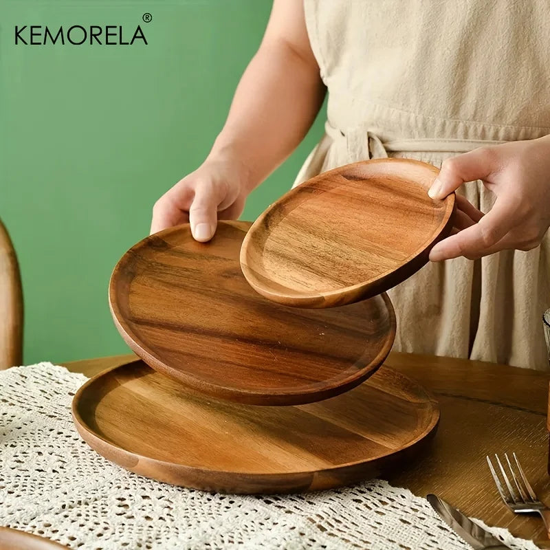 Sarsoo Wooden Round Plates