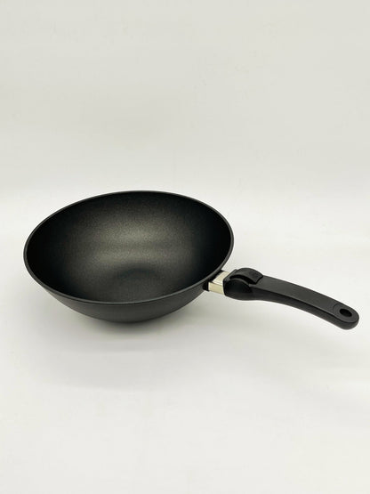 SKK Lightweight German titanium wok 30cm with removable handle - angled view