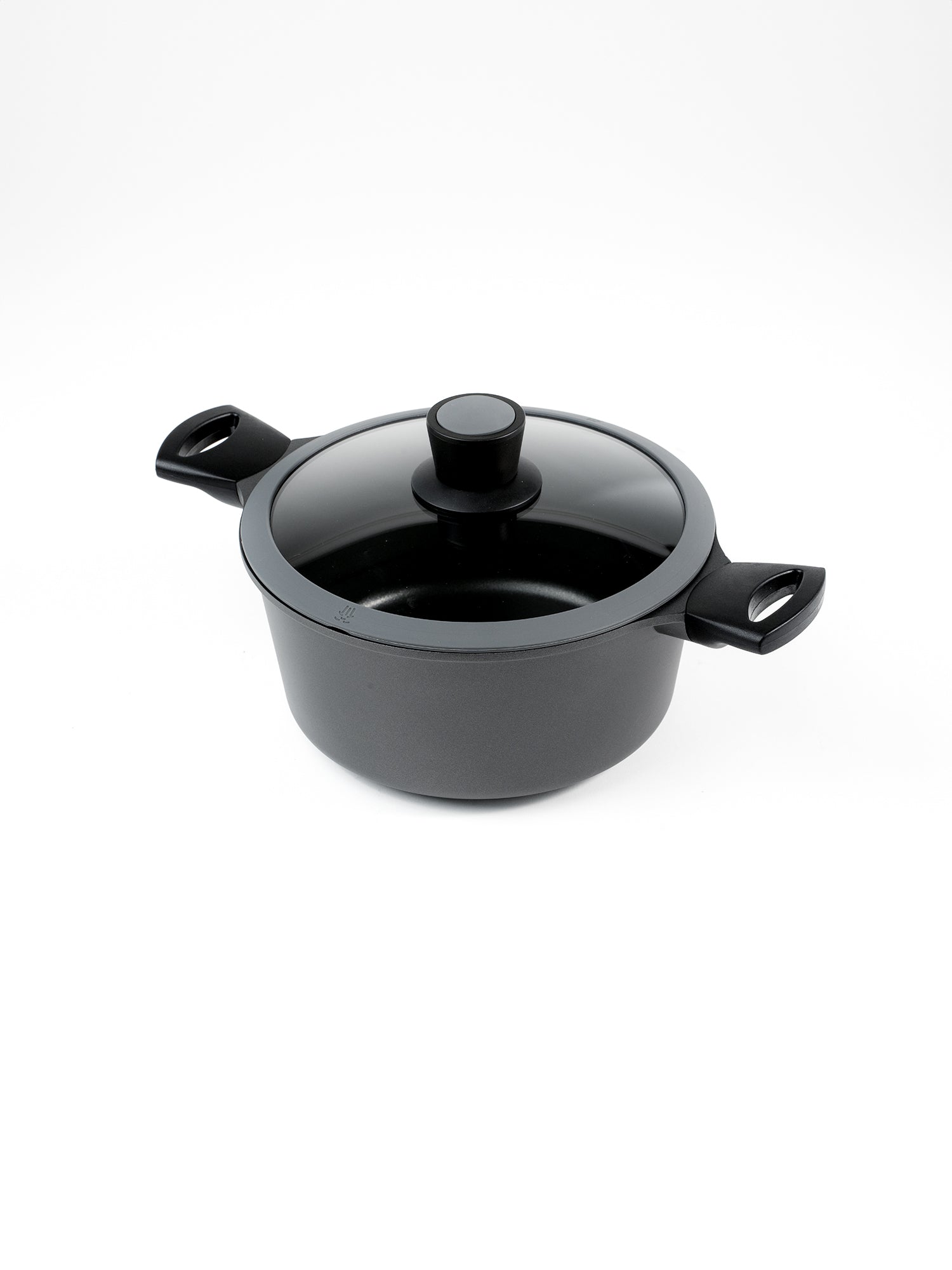 SKK Allrounder German titanium cooking pot with glass lid - angled view