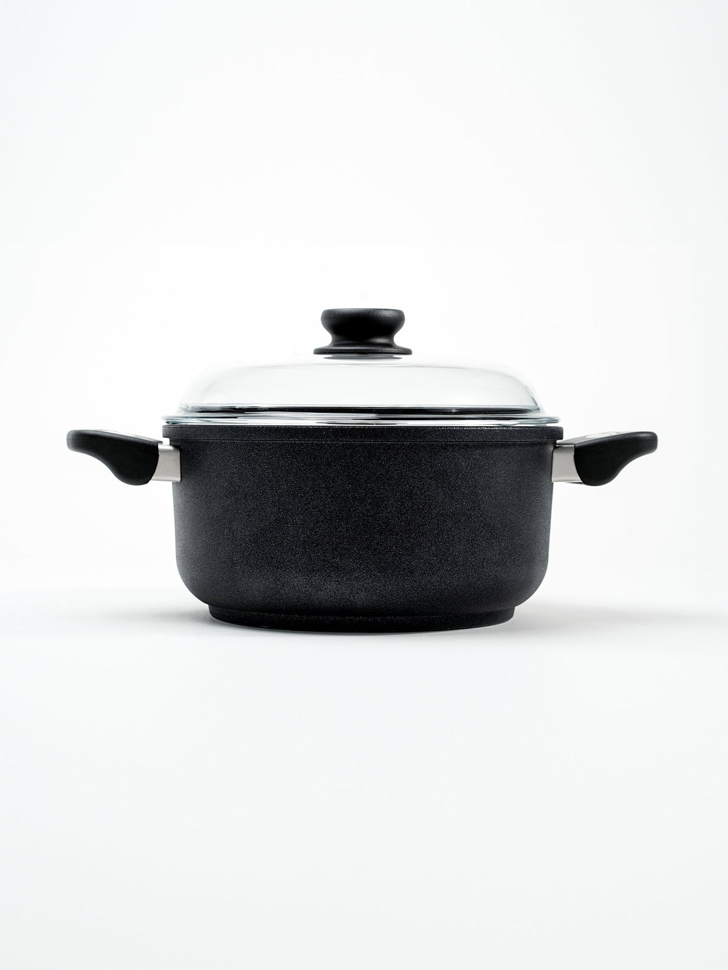 SKK Classic tall cooking pot with glass lid, side profile showing depth